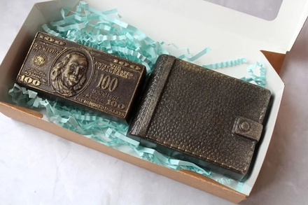 Набор Кошелёк на кнопке, Купюра 100 долларов золотой, М-0220024