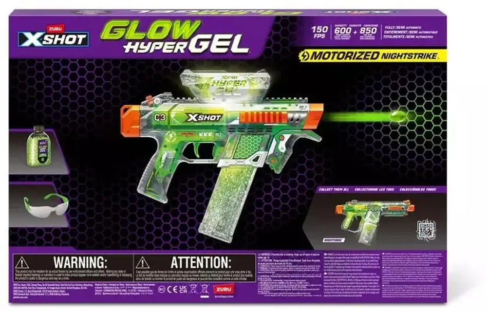 Игровой набор ZURU X-Shot HYPERGEL GLOW IN THE DARK Найтстрайкер (бластер, 5000 сн.-гр., защ. очки) 36782