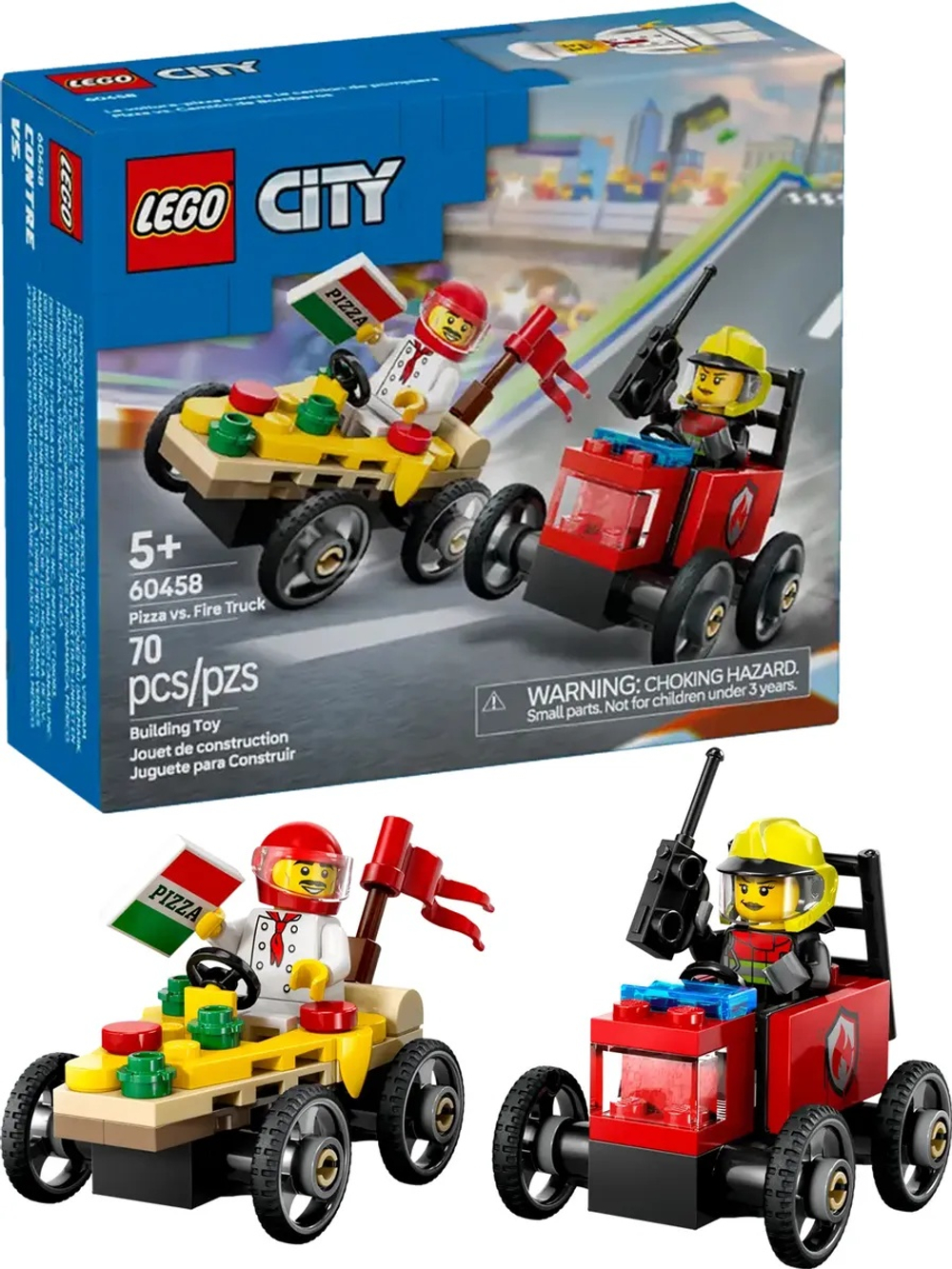 Конструктор LEGO Сity 60458 Гоночный набор миникаров: Пицца против пожарной машины
