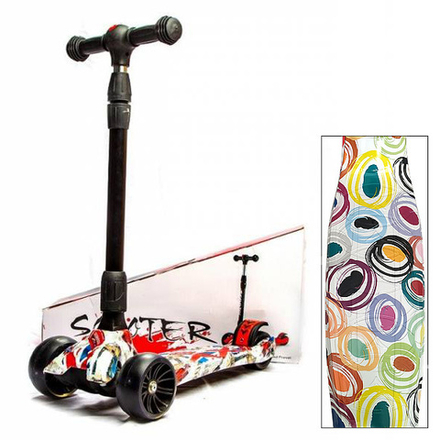Самокат Scooter MAXI Граффити с подсветкой и музыкой, складной, широкие светящиеся колеса. Вариант №2.