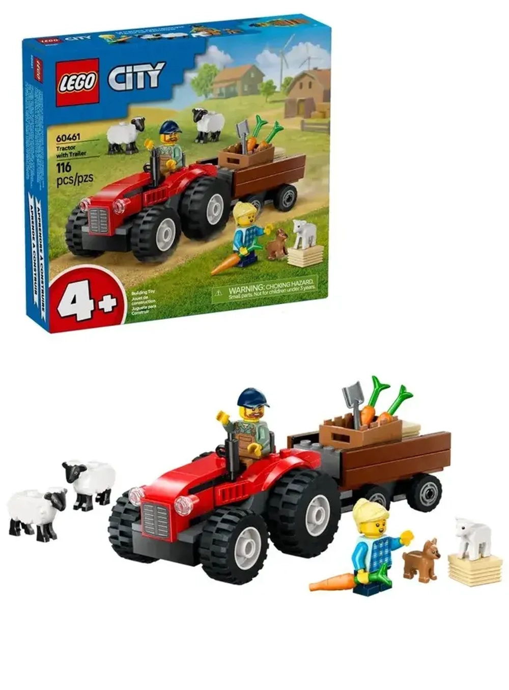Конструктор LEGO Сity Красный фермерский трактор с прицепом и овцами | 60461