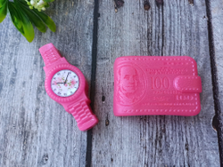 Набор Леди - Кошелек 100долларов розовый, Часы розовые, М-0220076