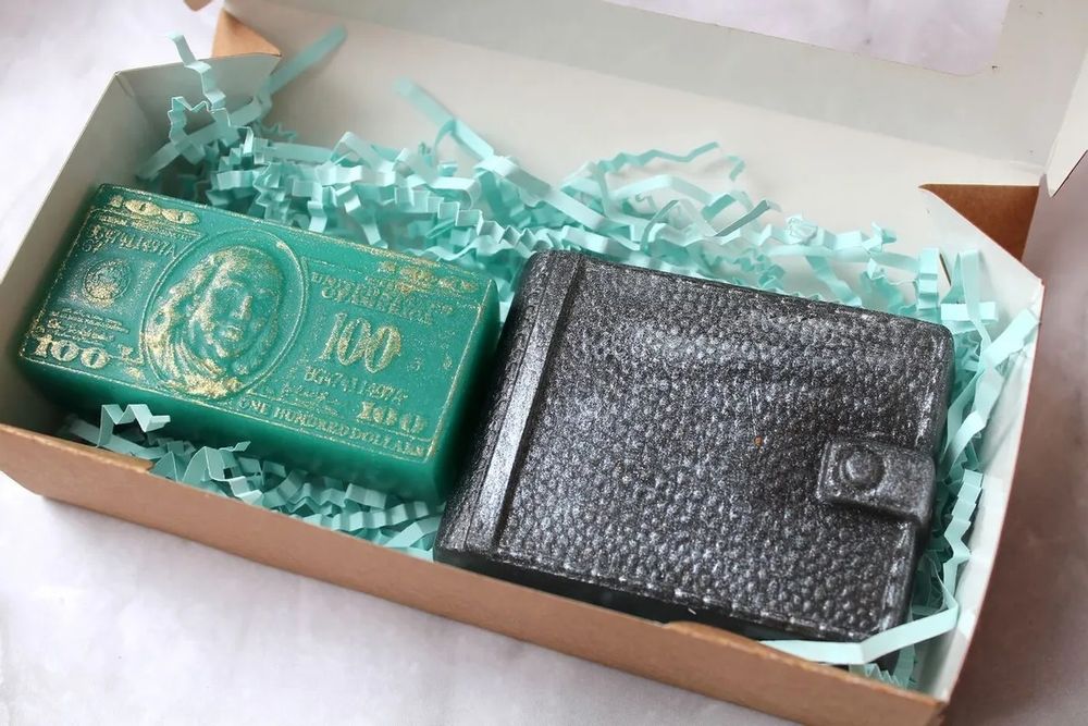 Набор Портмоне кошелек, Купюра 100 долларов (денежное мыло) зеленое