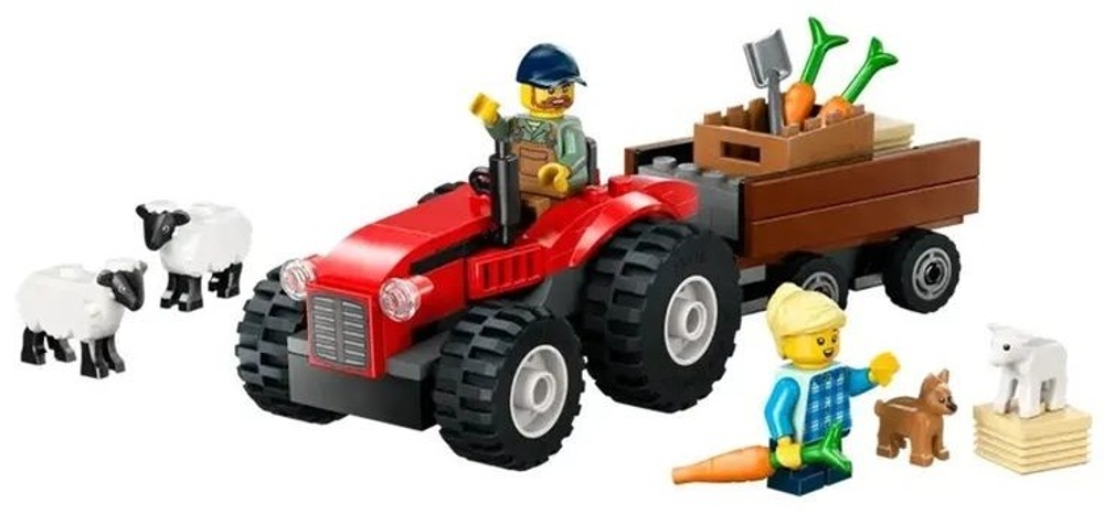 Конструктор LEGO Сity Красный фермерский трактор с прицепом и овцами | 60461