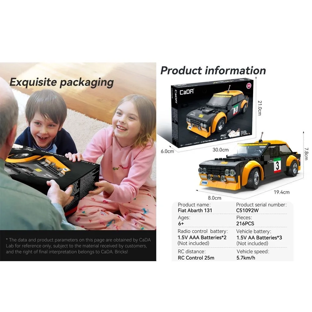 Конструктор CaDA радиоуправляемый Fiat Abarth 131, 1:20, 216 деталей - C51092W