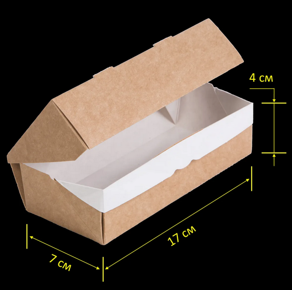Крафт коробка самосборная с окошком 500мл, 17х7х4 см, 10 штук в наборе